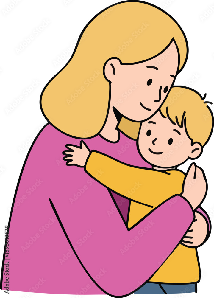 Cute simple Mother and Child Hug – Minimalist Vector Illustration Cute simple Mother and Child Hug – Minimalist Vector Illustration