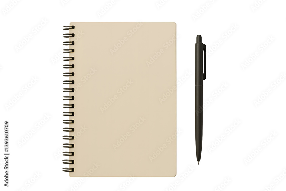 Blank spiral notebook with black pen on transparent background PNG for writing and planning concepts Blank spiral notebook with black pen on transparent background PNG for writing and planning concepts