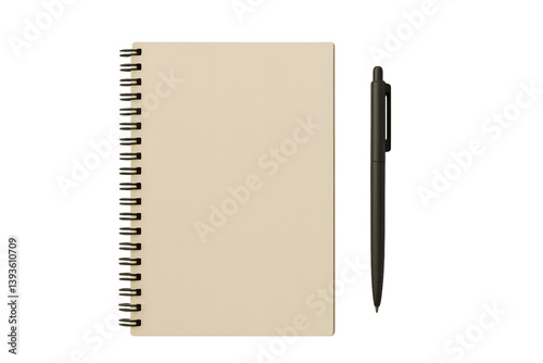 Blank spiral notebook with black pen on transparent background PNG for writing and planning concepts