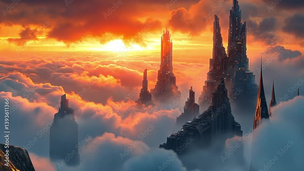 Sunset over a Cloud City: A Surreal Digital Painting