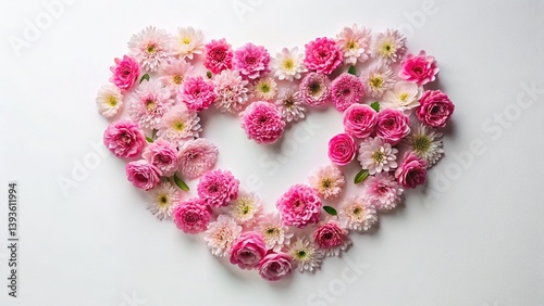 A Delicate Valentines Day Floral Arrangement Pink Flowers Hearts and Romantic Flat Lay for a Touching Celebration