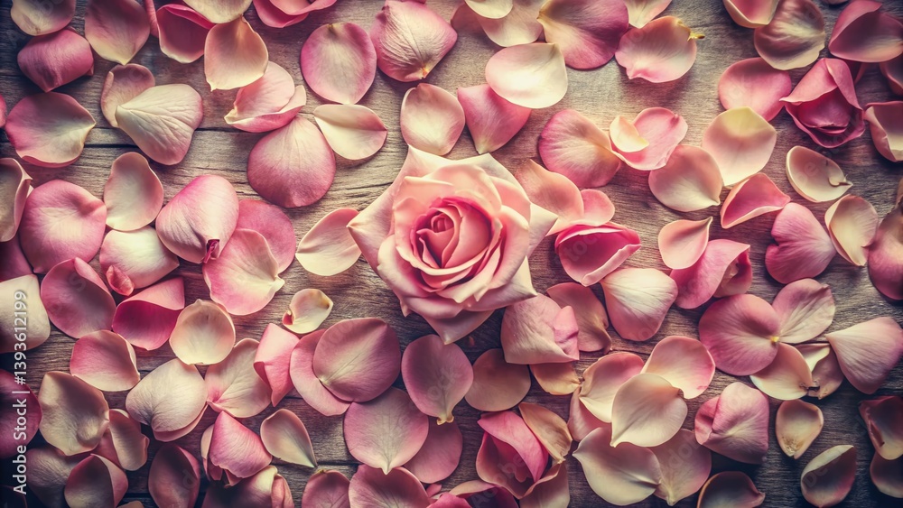 Obraz premium A Romantic Valentines Day or Wedding Flat Lay Delicate Pink Rose Petals for a Touch of Elegance and