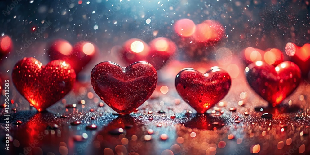 Obraz premium A Romantic Valentines Day Scene Red Hearts Dripping with Love in a Gentle Rain Shower