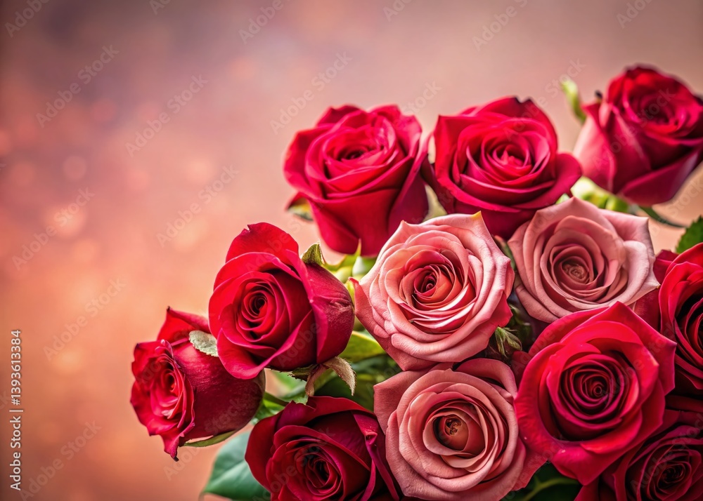 Obraz premium Exquisite Red Roses on a Delicate Pink Background A Romantic Floral Arrangement for a Touch of Elegance and