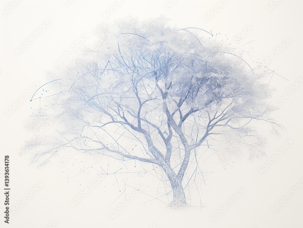 Abstract digital tree, intricate branches, delicate lines, light blue hues, network connections Abstract digital tree, intricate branches, delicate lines, light blue hues, network connections