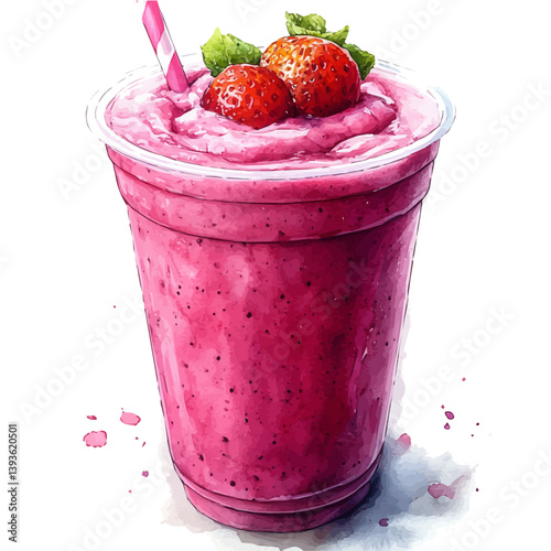 Acai Smoothie, watercolor illustration, isolated on a white background.

