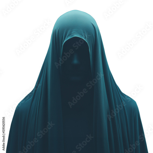 Obraz na płótnie Mysterious figure in a hooded blue cloak, symbolizing enigma and anonymity, isolated on a transparent background w salonie