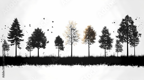 Wallpaper Mural Black and White Tree Silhouette in Scenic Forest - Artistic Nature Landscape with Tranquil Morning Light Torontodigital.ca