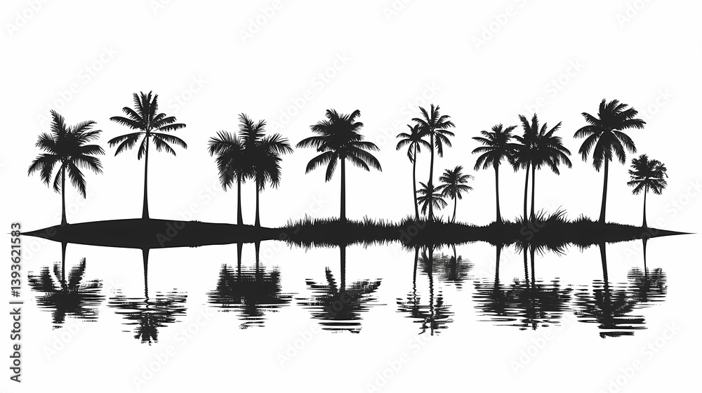 Tropical Paradise: Palm Silhouette Reflection in Exotic Island Scenery for Sustainable Travel Tropical Paradise: Palm Silhouette Reflection in Exotic Island Scenery for Sustainable Travel