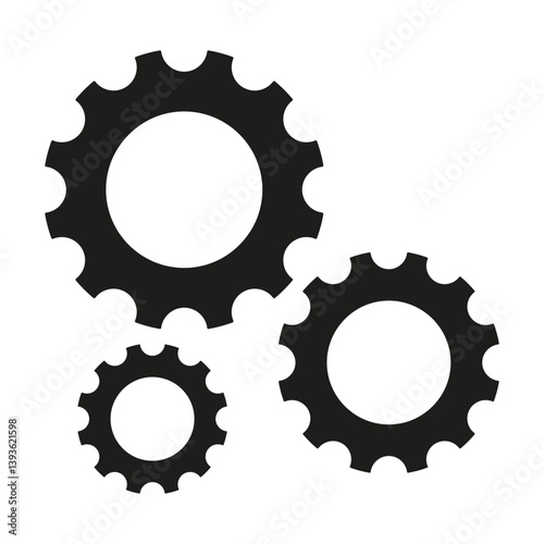 Black gear icons. Industrial mechanical shapes. Engineering cogwheels design. Vector elements.