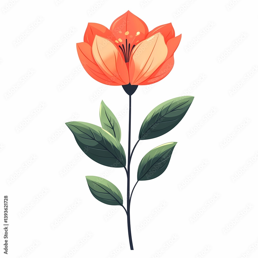 Obraz premium Vibrant Orange Botanical Illustration: Modern Nature-Inspired Decorative Floral Art for Eco-Friendly Design