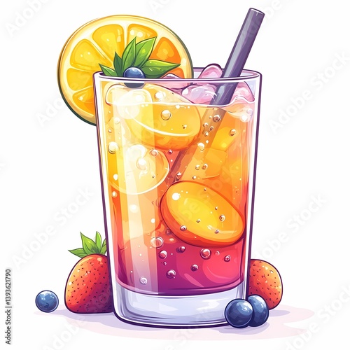 Refreshing Tropical Fruit Cocktail with Strawberries, Blueberries, and Citrus in Vibrant Colors