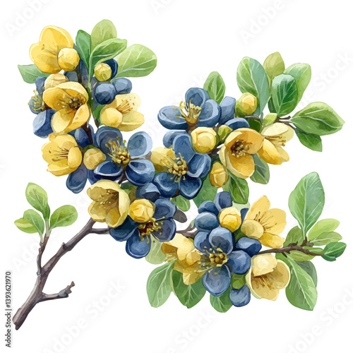 Acacia branch, watercolor illustration, isolated on a white background.

