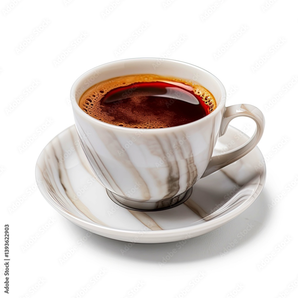 Close-up of a cup of coffee on a marble saucer Close-up of a cup of coffee on a marble saucer