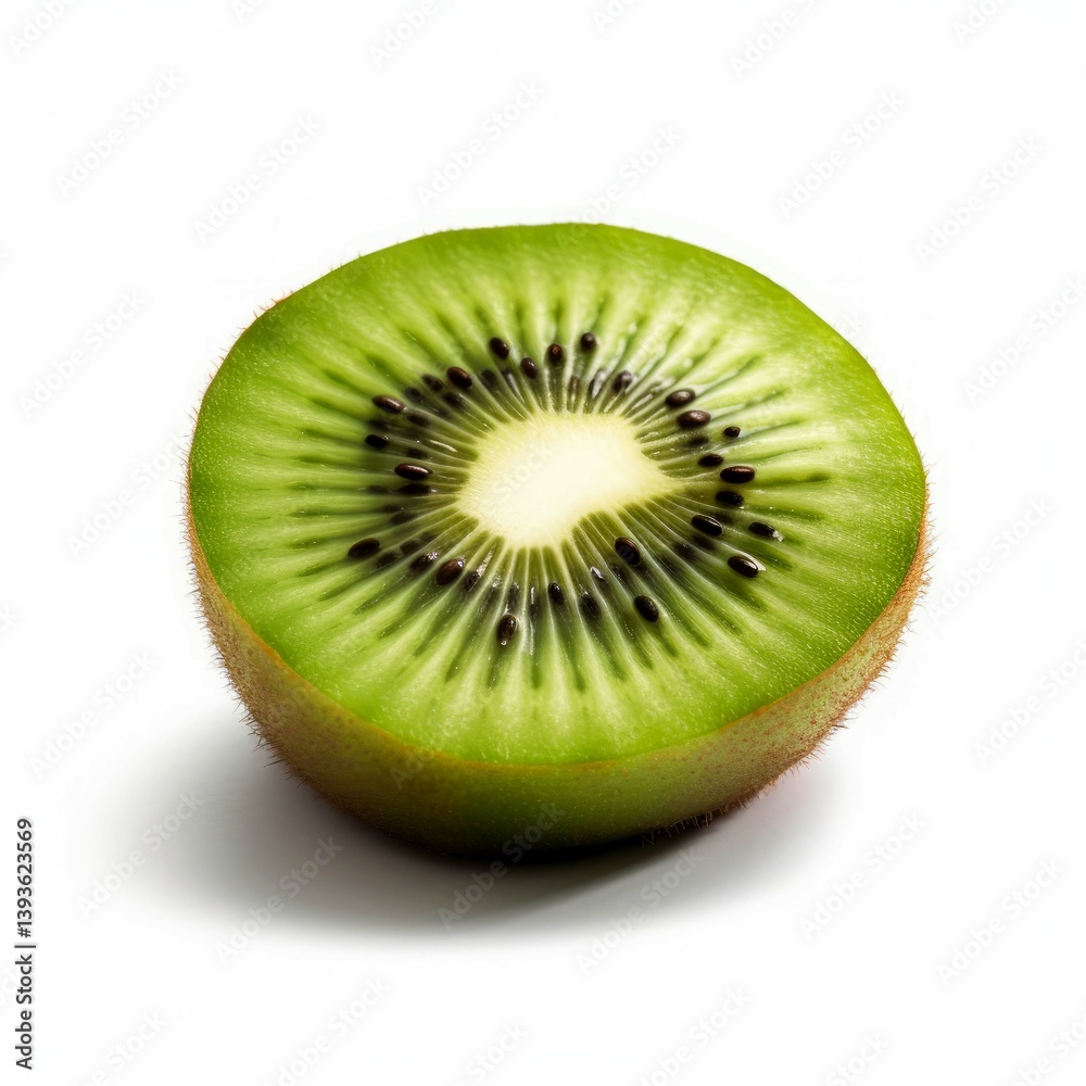 Close-up of a juicy kiwi fruit slice, vibrant green color, healthy and delicious snack, perfect for a refreshing summer treat. Close-up of a juicy kiwi fruit slice, vibrant green color, healthy and delicious snack, perfect for a refreshing summer treat.