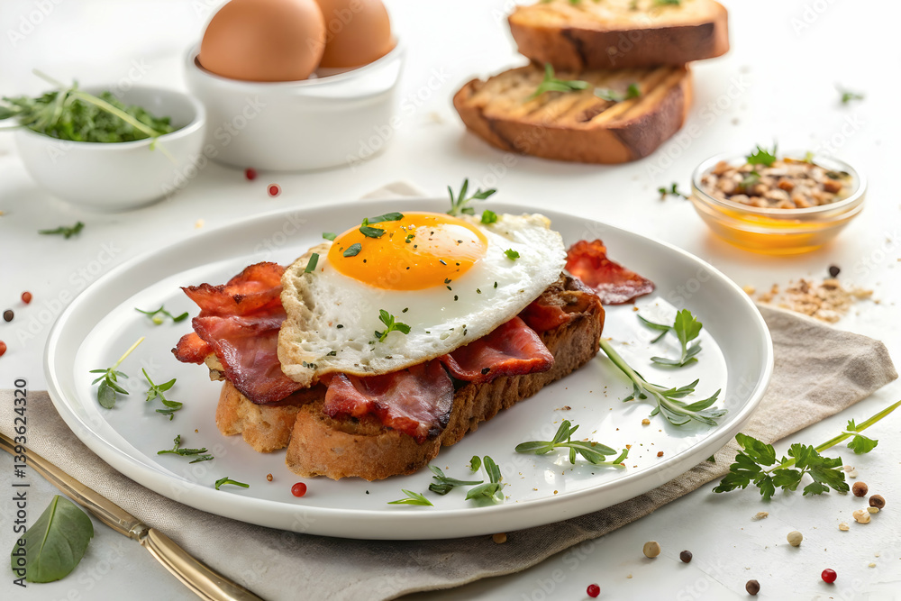 Delicious Plate Of Crispy Bacon And Fried Egg Served On Toast With Fresh Herbs,Delicious Plate Of Crispy Bacon And Fried Egg Served On Toast With Fresh Herbs,Herzhafter Frühstücksteller mit Spiegelei Delicious Plate Of Crispy Bacon And Fried Egg Served On Toast With Fresh Herbs,Delicious Plate Of Crispy Bacon And Fried Egg Served On Toast With Fresh Herbs,Herzhafter Frühstücksteller mit Spiegelei