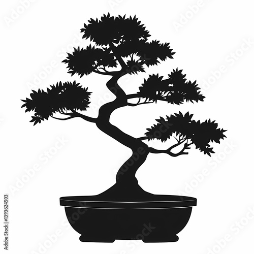 Zen Bonsai Tree Silhouette: Traditional Japanese Art and Decorative Gardening for Meditative Home Interiors