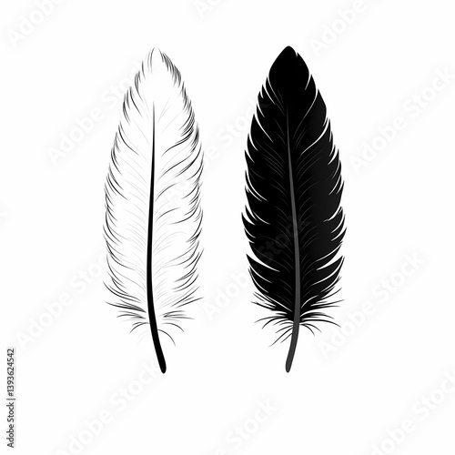 Abstract Black and White Feather Illustration: Minimalist Art with Stylish Contrast for Nature-Inspired Graphic Design