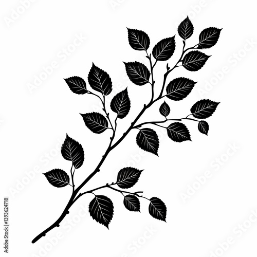 Botanical Illustration of Leaf and Branch Silhouettes: Elegant Black and White Art for Nature-Inspired Home Decor