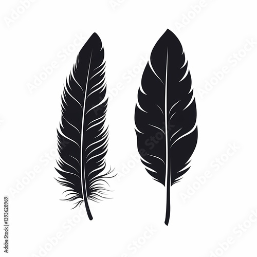 Elegant Black Feather Design Illustration: Ornate Nature-Inspired Vector with Monochrome Stylized Detail