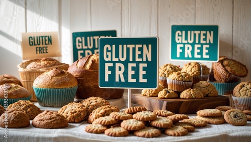 A visually appealing display of various gluten-free baked goods, perfect for dietary needs.