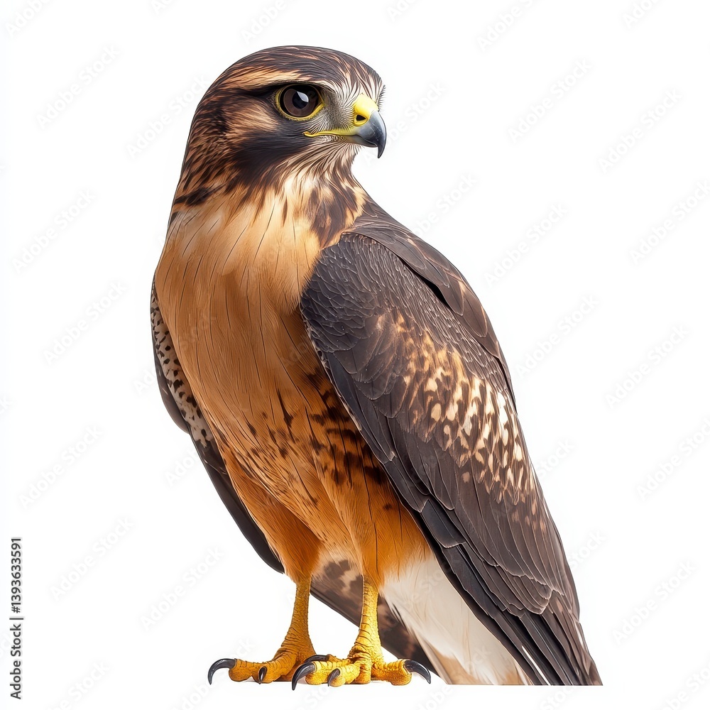 Closeup of a Brown Harrier with White Belly Against White Background Closeup of a Brown Harrier with White Belly Against White Background