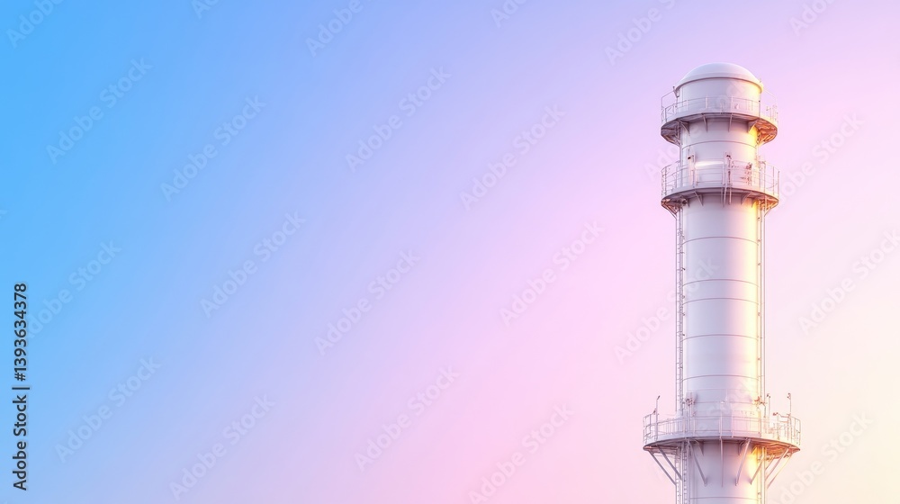 Industrial smokestack standing tall against a serene sky, modern engineering structure in soft pastel colors, and environmental technology concept. Industrial smokestack standing tall against a serene sky, modern engineering structure in soft pastel colors, and environmental technology concept.