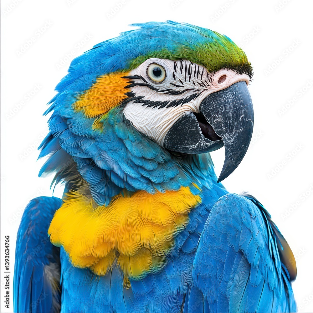 Obraz premium Vibrant Blue and Yellow Macaw Portrait Against White Background
