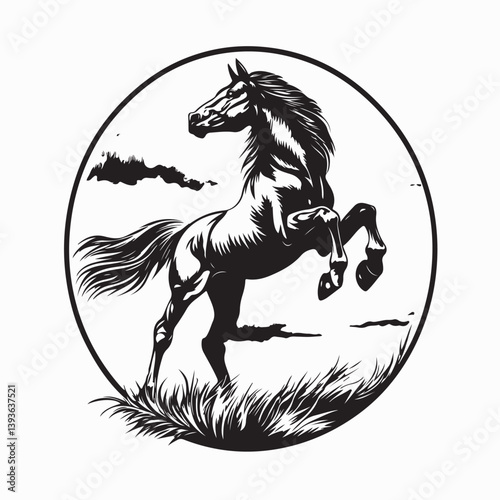 Horse Stand On Hind Legs On Image vector isolated on White Background.