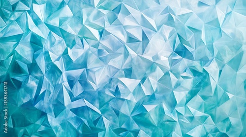 The image showcases a textured background of icy blue hues with various triangular shapes and facets, creating a cool and abstract appearance filled with light and shadows