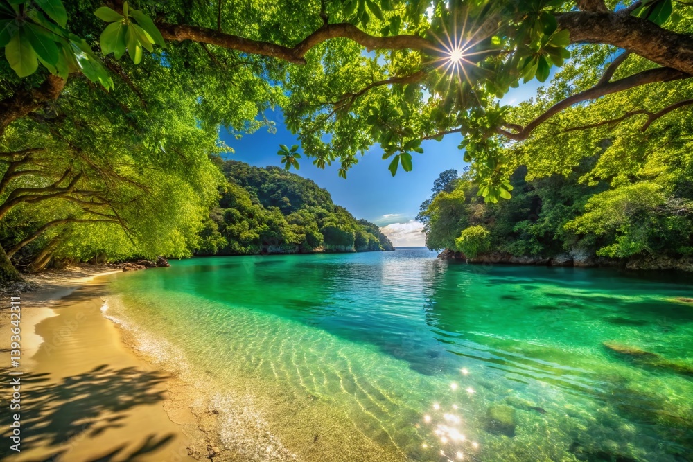Tranquil Cove CrystalClear Waters and Lush Tropical Vegetation A Stunning Beach Escape