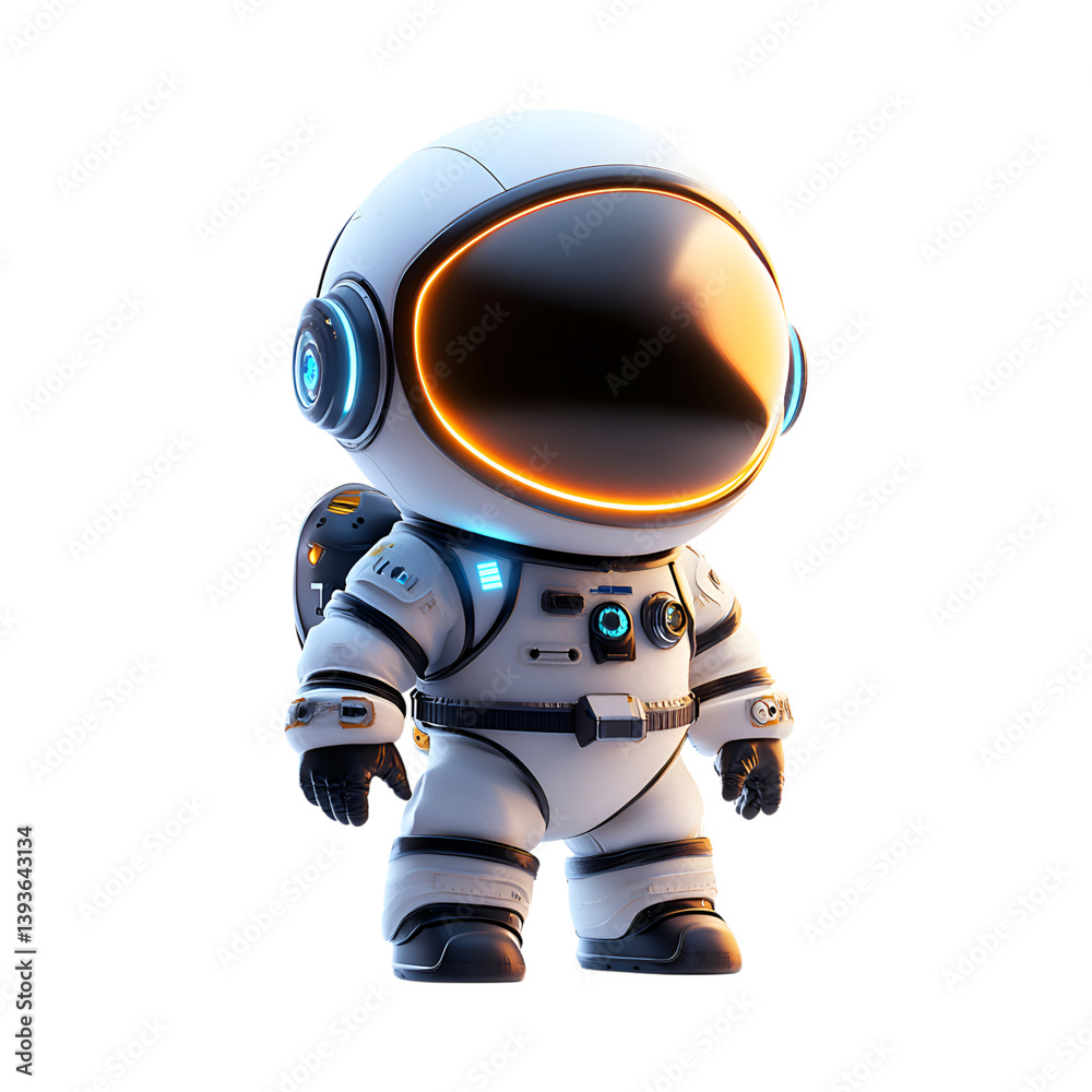 Fluffy 3D Cartoon Astronaut with Glowing Helmet Isolated on Transparent Background
