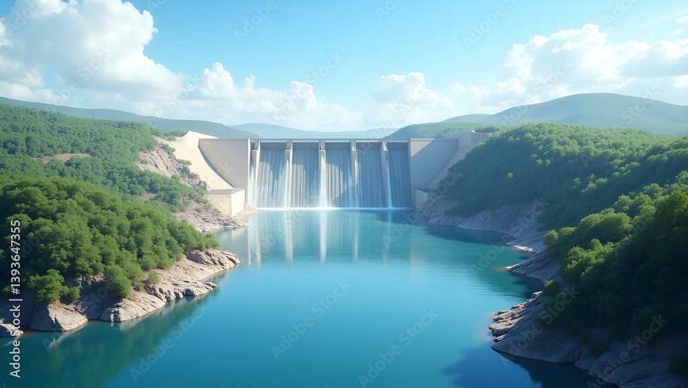 Fototapeta premium Explore modern hydroelectric dam projects showcasing advanced turbine systems and eco-friendly management for sustainable power generation.