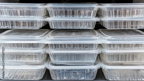 Obraz na płótnie Sealed plastic clamshell containers stacked neatly for retail display concept w salonie