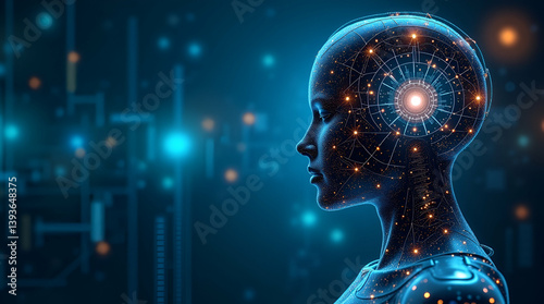 Elegant Imagery of Agentic AI: Autonomous Decision-Making & Innovative Machine Learning in Dynamic Tech Settings - Photo Stock Concept with Left Space