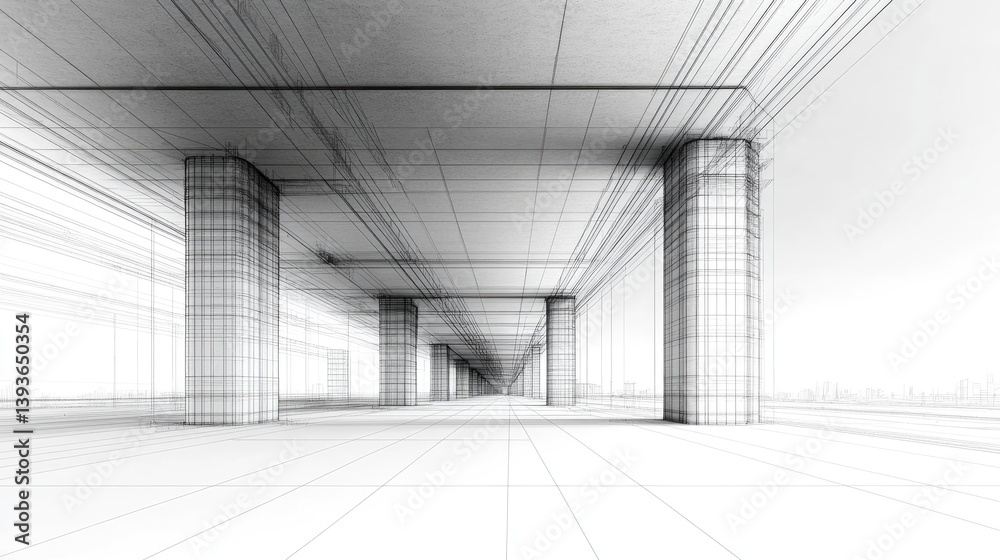 Technical drawing of a bridge with dimension lines and annotations on clean white drafting paper