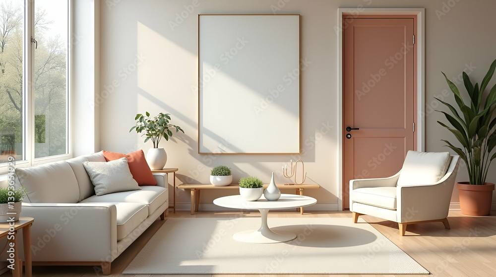 Fototapeta premium Transform Your Interiors: Spring-Inspired Decor with Natural Light, Vibrant Accents & Sophisticated Design for Modern Homes - Photo Stock Concept