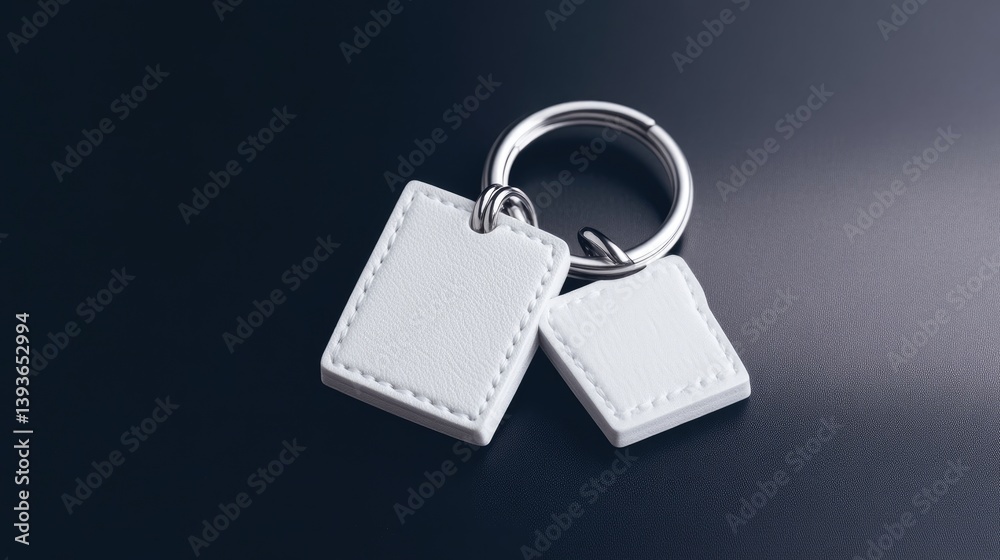 White Leather Keychains Metal Ring Minimalist Style High Resolution Close-up View Stitched Detail Blank Template Dark Background Neutral Tones Ideal for Branding Mockups White Leather Keychains Metal Ring Minimalist Style High Resolution Close-up View Stitched Detail Blank Template Dark Background Neutral Tones Ideal for Branding Mockups