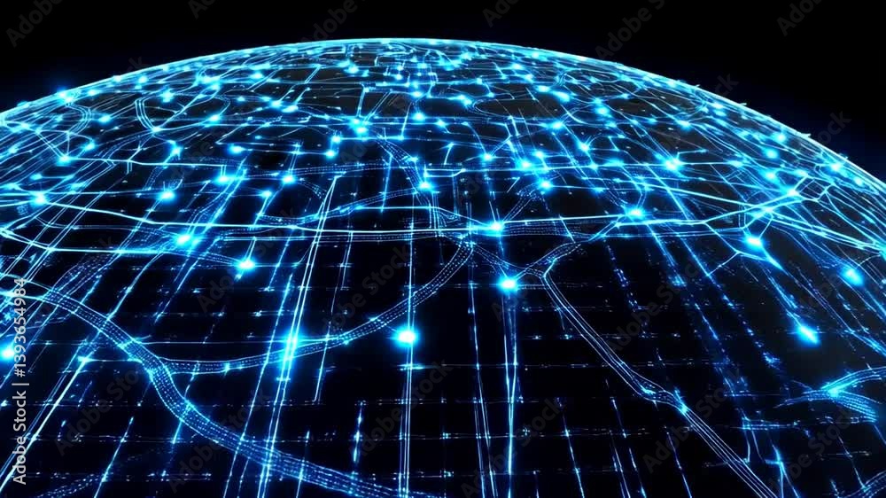 Digital World Sphere: A stunning digital sphere pulsating with interconnected blue data lines, representing the intricate and global network.