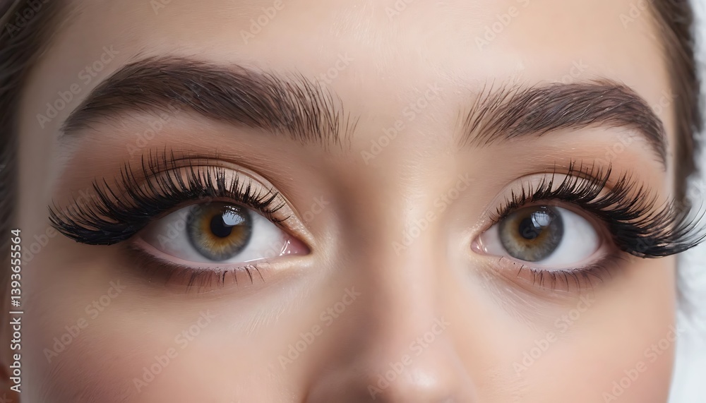 Fototapeta premium Eyes with Dramatic Eyelash Extensions and Neutral Makeup Close Up View