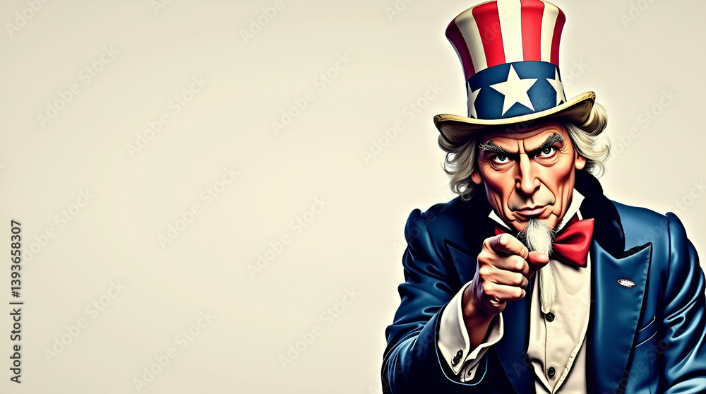 Obraz premium High Resolution Stock Photo of Uncle Sam: Dynamic Portrayal with Distinctive Hat and Bold Gestures, Conveying American Patriotism and Cultural Pride - Perfect for Your Creative Projects!