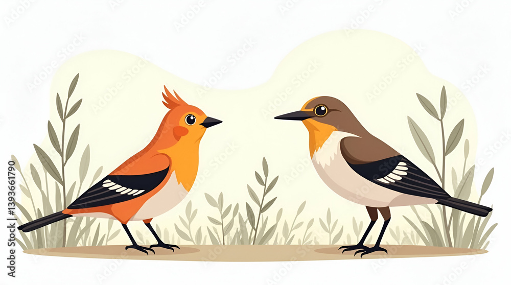 Fototapeta premium Engaging Birdwatching in May: Explore Dynamic Species Interactions & Macro Photography Techniques Amidst Pristine Natural Backdrops for Enthusiasts