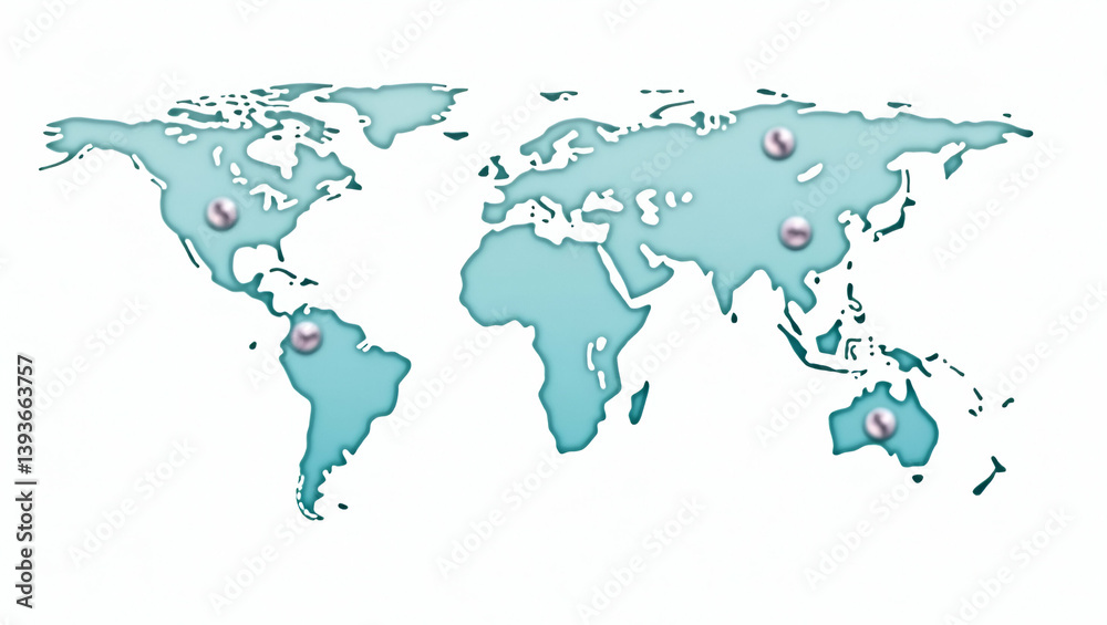 Naklejka premium Flat Contemporary Wallpaper: Minimalist Global Map & Digital Network Symbols for Secure Cross-Border Remittance - Perfect for Fintech Integration & Business Overlays