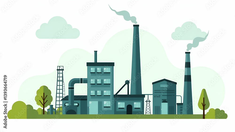 Obraz premium Explore our innovative bioenergy production facility, showcasing advanced biomass conversion technology and sustainable fuel generation, all within a cute vector illustration.