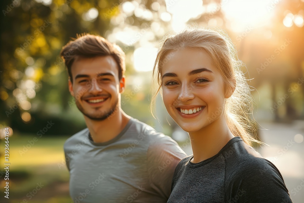 Obraz premium Smiling couple enjoying a sunny day outdoors in a park setting