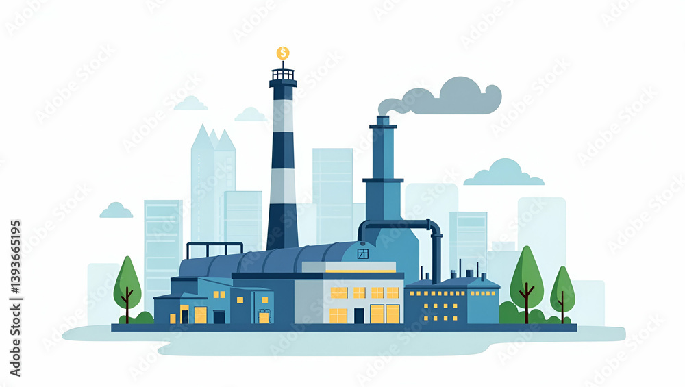 Obraz premium Innovative Carbon Capture Facility: Advanced Technology Meets Integrated Industrial Systems & Environmental Research in a Cute Vector Illustration