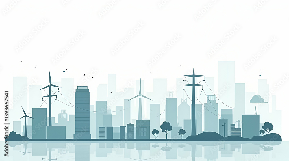 Obraz premium Minimalist Abstract Flat Refined Wallpaper Design for Sustainable Urban Energy: Broad Space for Annotations on Smart Grid Solutions & Renewable Integration