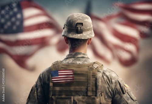 flag united states heart illustration soldier hand america 3d war patriot american background us military veteran patriotism camouflage day freedom three-dimensional national service force symbol
