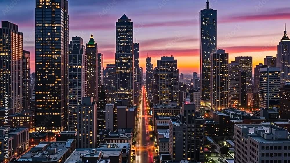custom made wallpaper toronto digitalCity Skyline Glowing at Sunset with Cars Moving on Streets