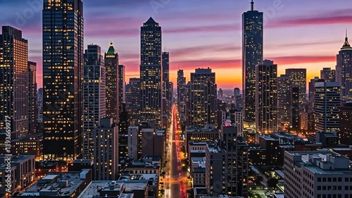 Wallpaper Mural City Skyline Glowing at Sunset with Cars Moving on Streets Torontodigital.ca